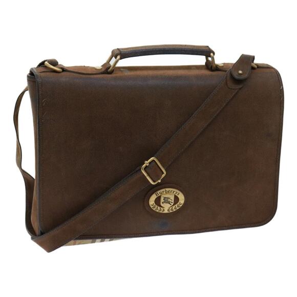 Burberry Nova Check Business Bag Pvc Leather Beige - Picture 1 of 16